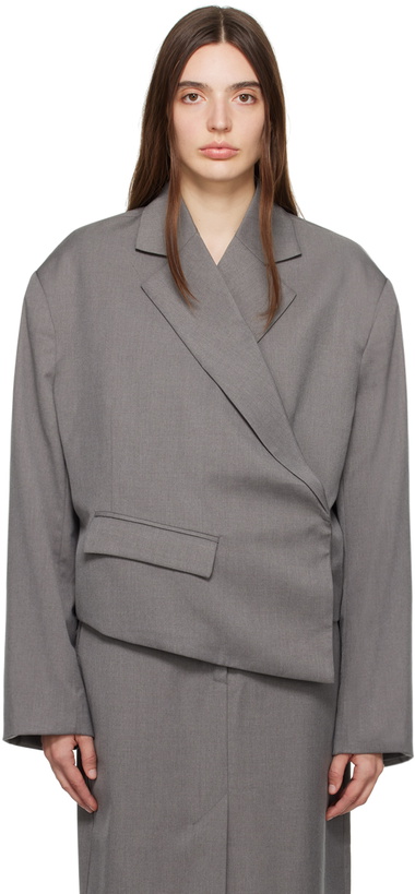 Photo: REMAIN Birger Christensen Gray Overlap Suiting Blazer