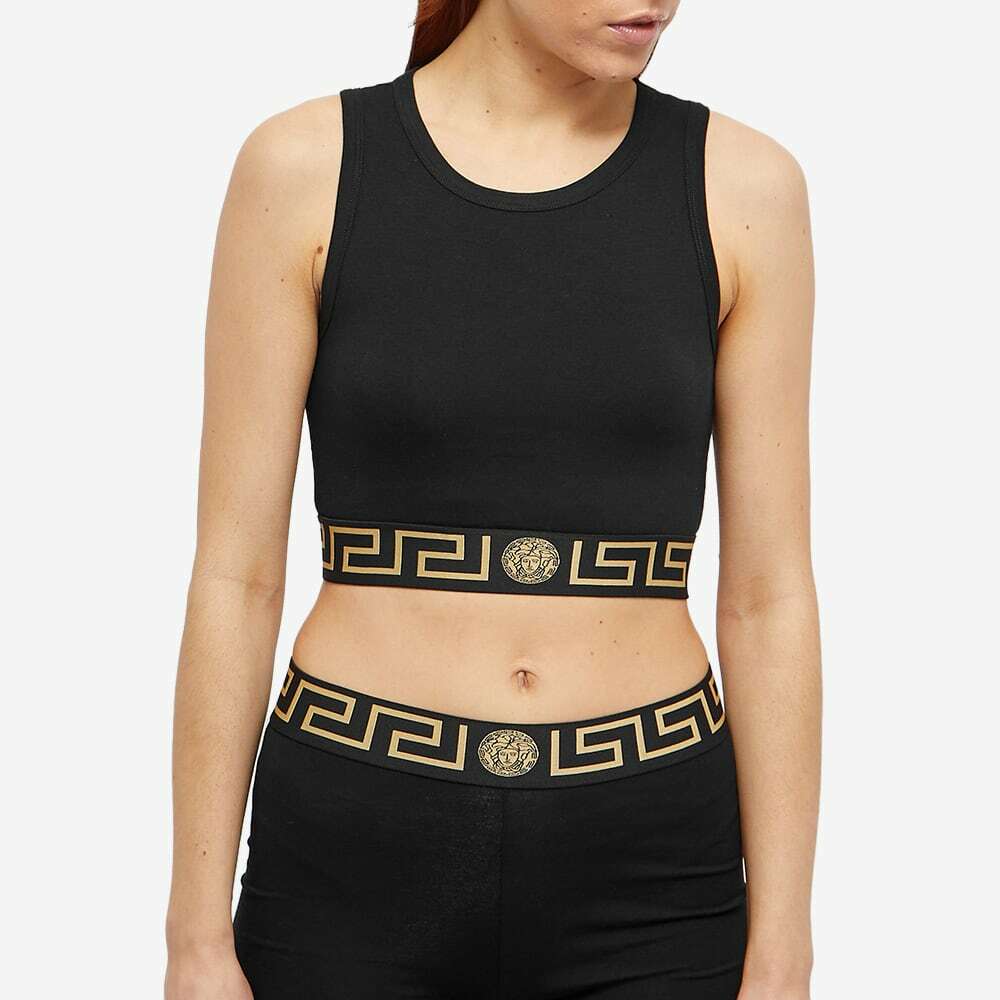 Versace Greca Border Sym Sports Bra in Black