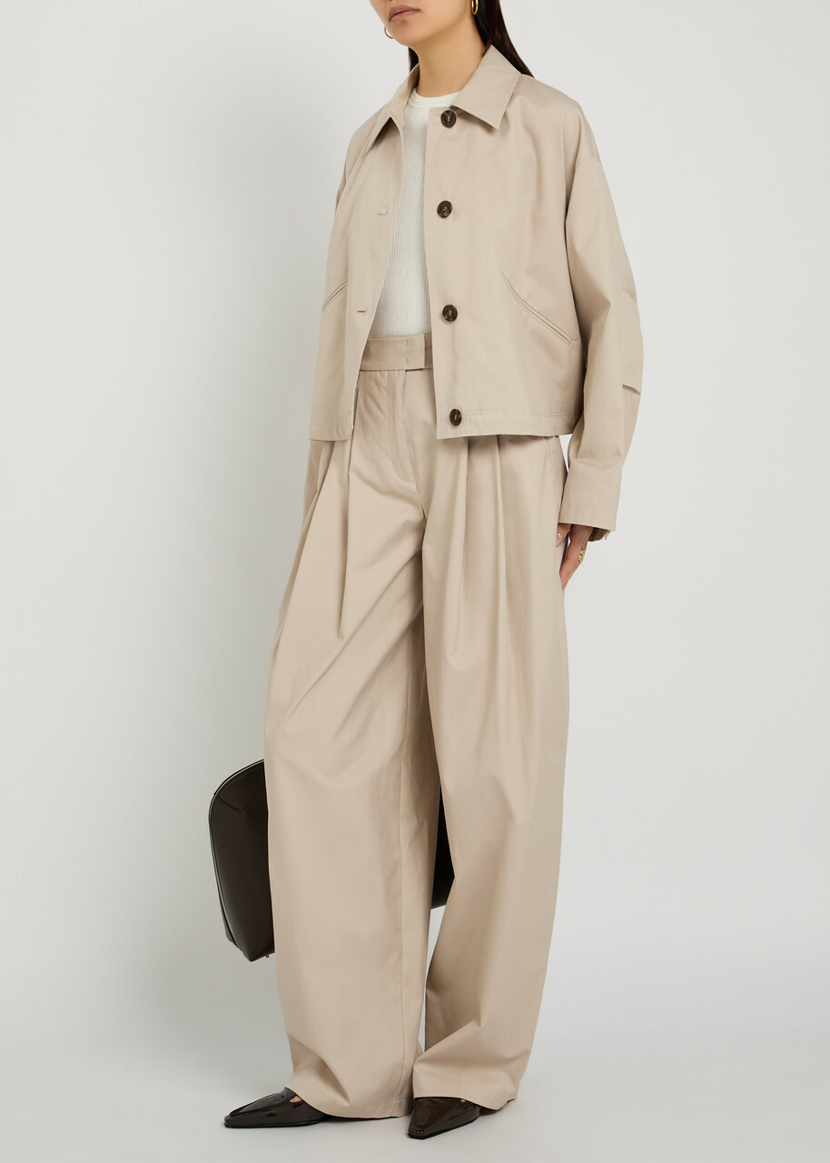 Emporio Armani Pleated Cotton-poplin Trousers Light Brown