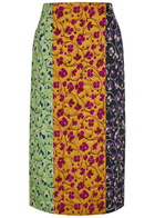 LA Double J Pencil Floral-jacquard Woven Midi Skirt Yellow