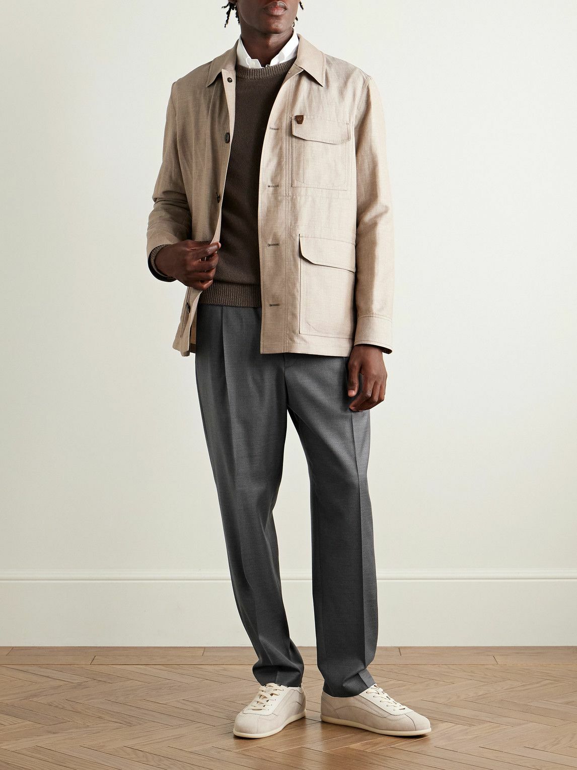Caruso - Slim-Fit Pleated Wool Drawstring Trousers - Gray