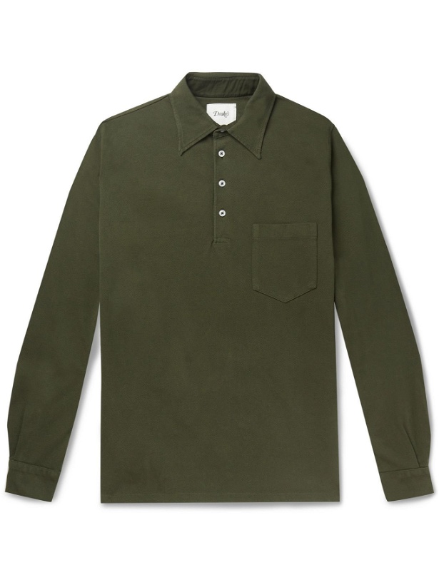 Photo: DRAKE'S - Cotton-Piqué Polo Shirt - Green