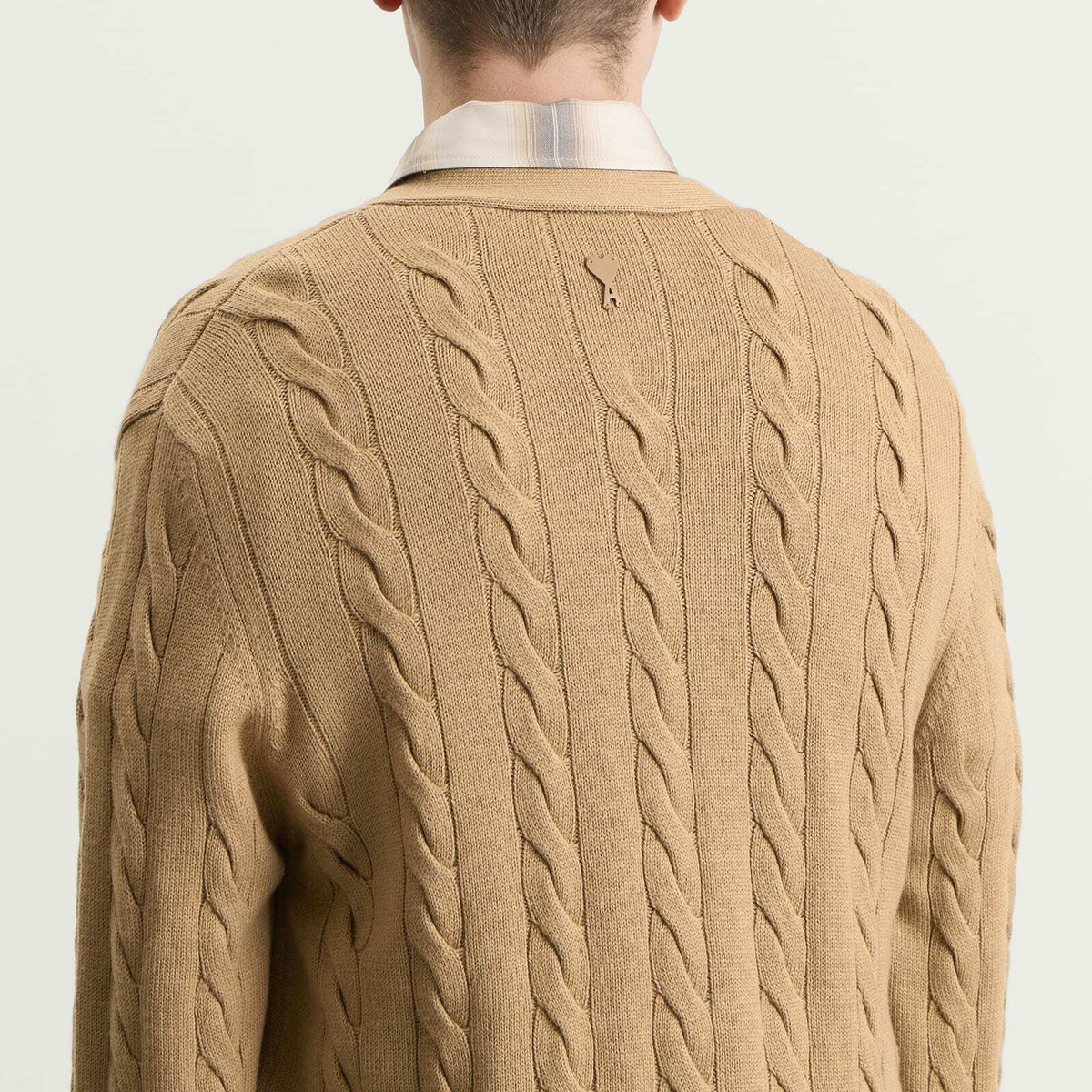 AMI Paris Men's Cable Stitch Cardigan in Camel AMI