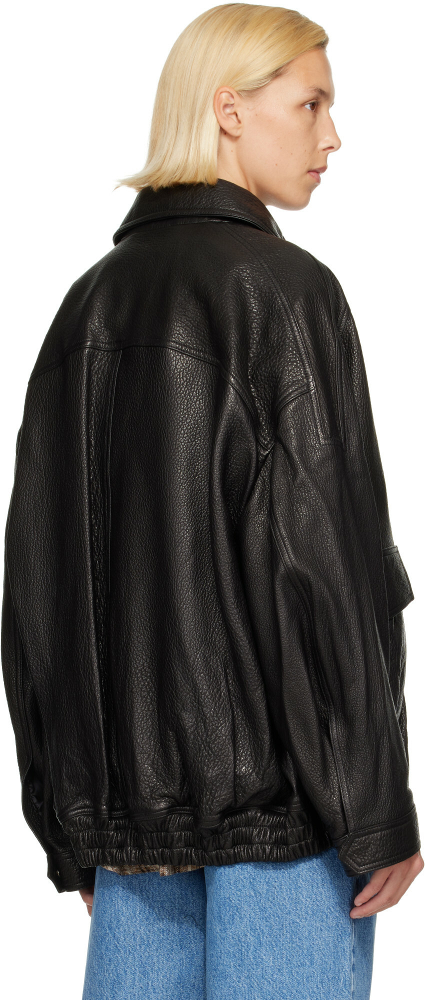 Róhe Black Grain Aviator Leather Jacket