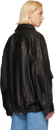 Róhe Black Grain Aviator Leather Jacket