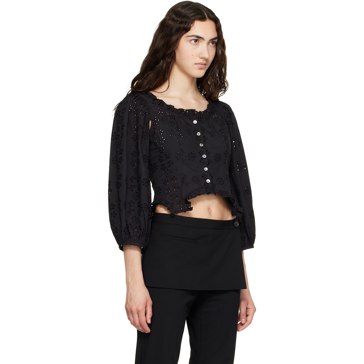 Sandy Liang Black Palisade Blouse