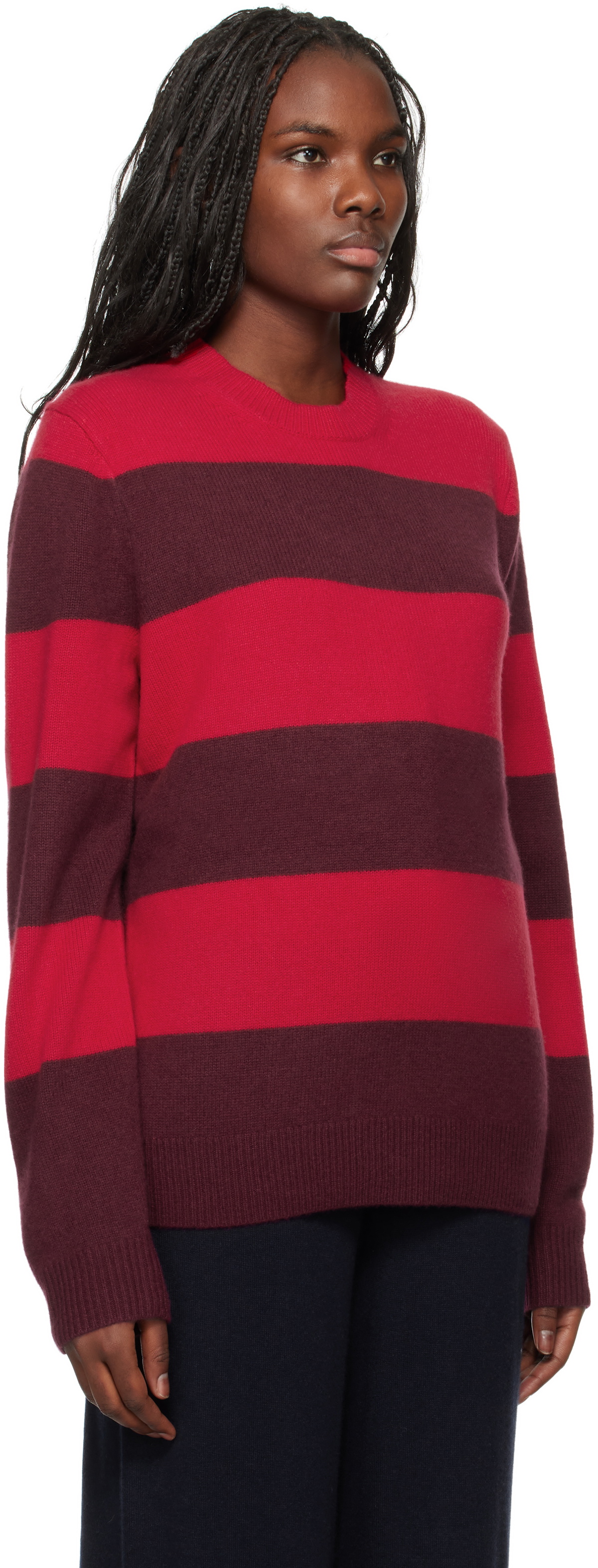 Guest in Residence Red & Burgundy Stripe Crew Sweater