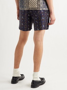 BEAMS PLUS - Pleated Printed Twill Shorts - Blue