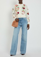 Alice + Olivia Dollie Floral-embroidered Knit Cardigan White