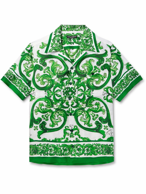 Photo: Dolce&Gabbana - Camp-Collar Floral-Print Silk-Twill Shirt - Green