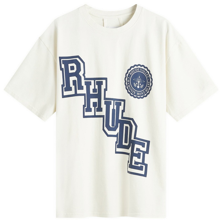 Photo: Rhude Men's Collegiate Crest T-Shirt in Vintage White