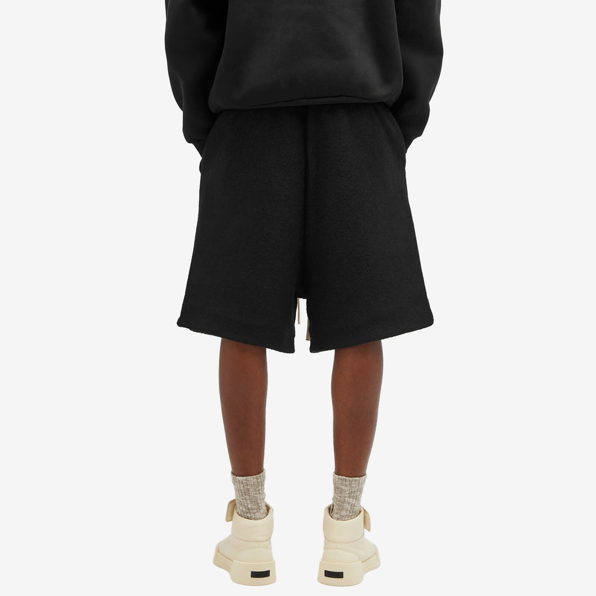 Fear of God Men's Boiled Wool Relaxed Shorts in Black Fear Of God Fear of God Men's Boiled Wool Relaxed Shorts in Black Fear Of God