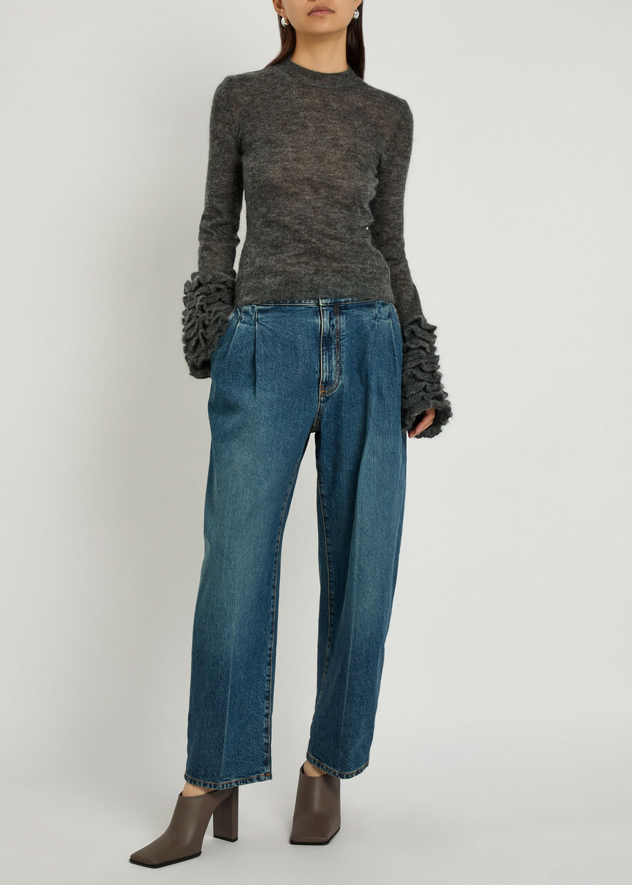Alaïa Ruffled Mohair-blend top Grey