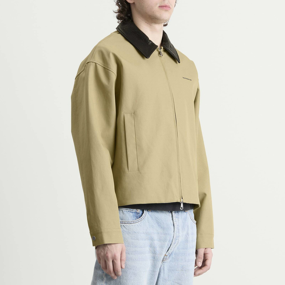 Cole Buxton Men's Leather Collar Cottom Overshirt in Sand