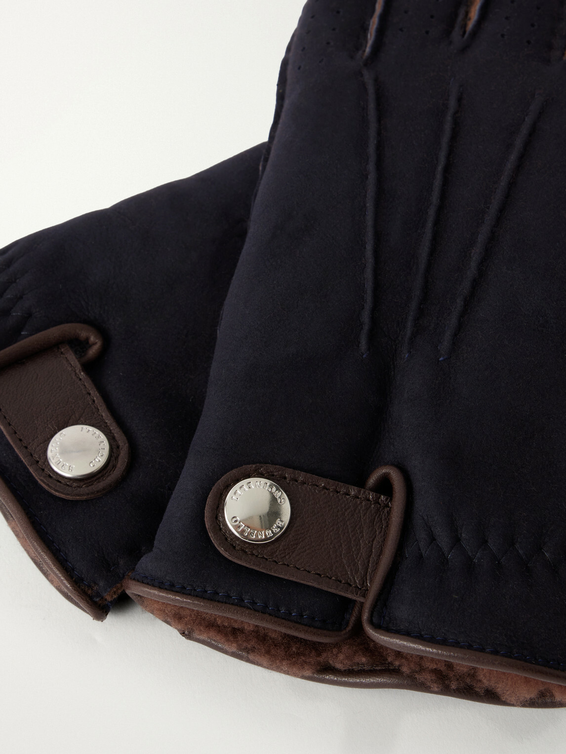 Brunello Cucinelli - Leather-Trimmed Suede Gloves - Blue