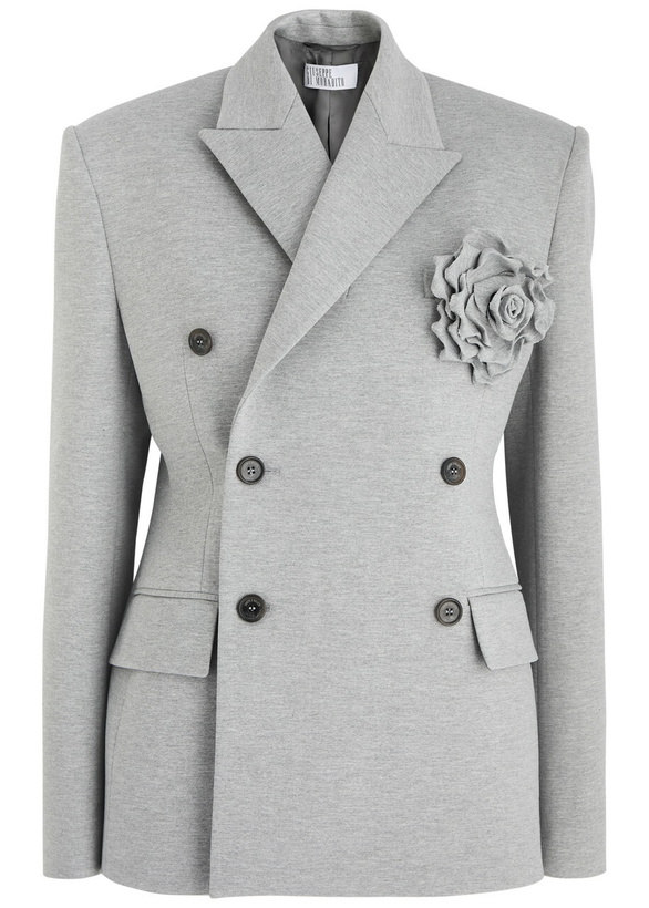 Photo: Giuseppe DI Morabito Flower-embellished Double-breasted Jersey Blazer Grey