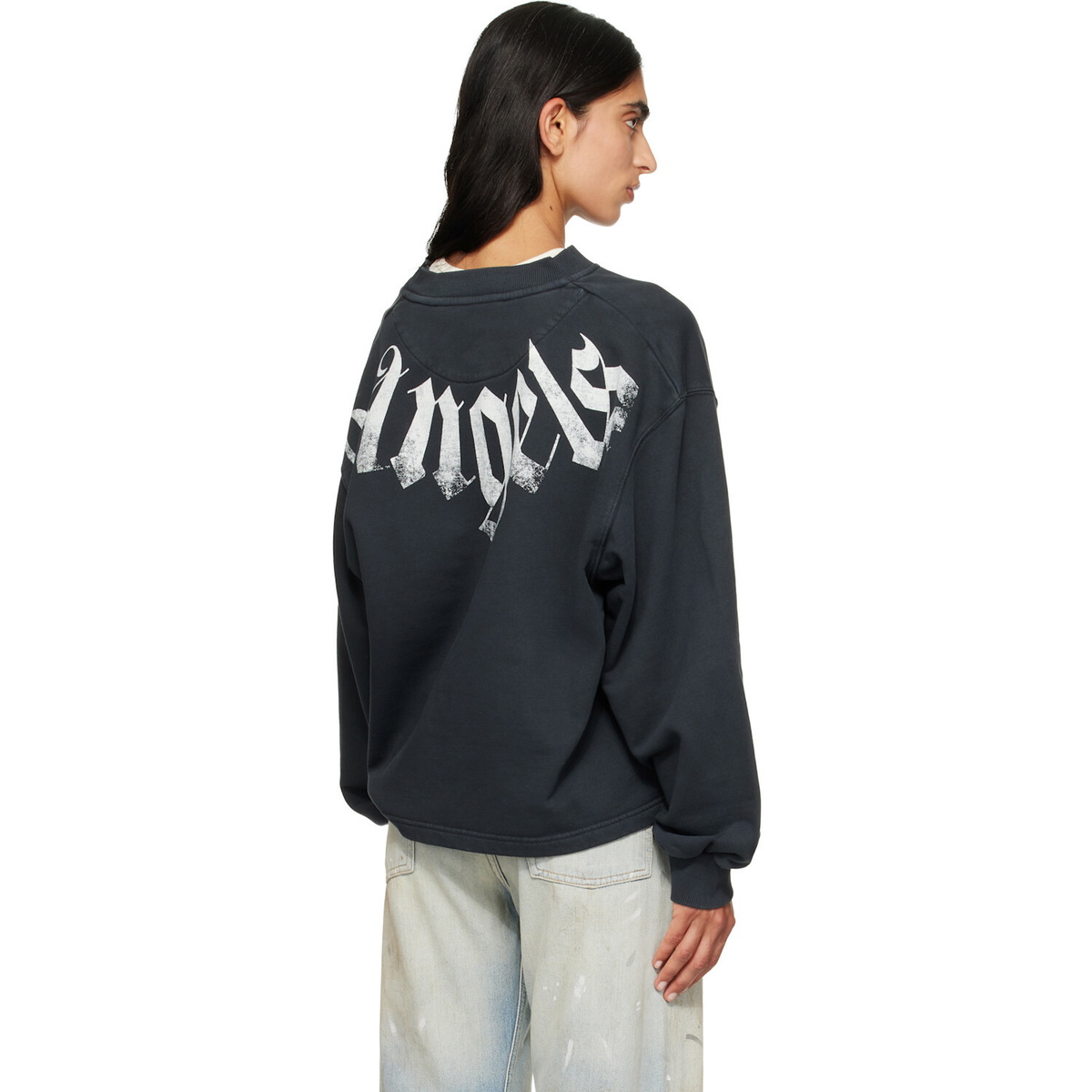 Palm Angels Black Big Neck Logo Balloon Crew Sweatshirt