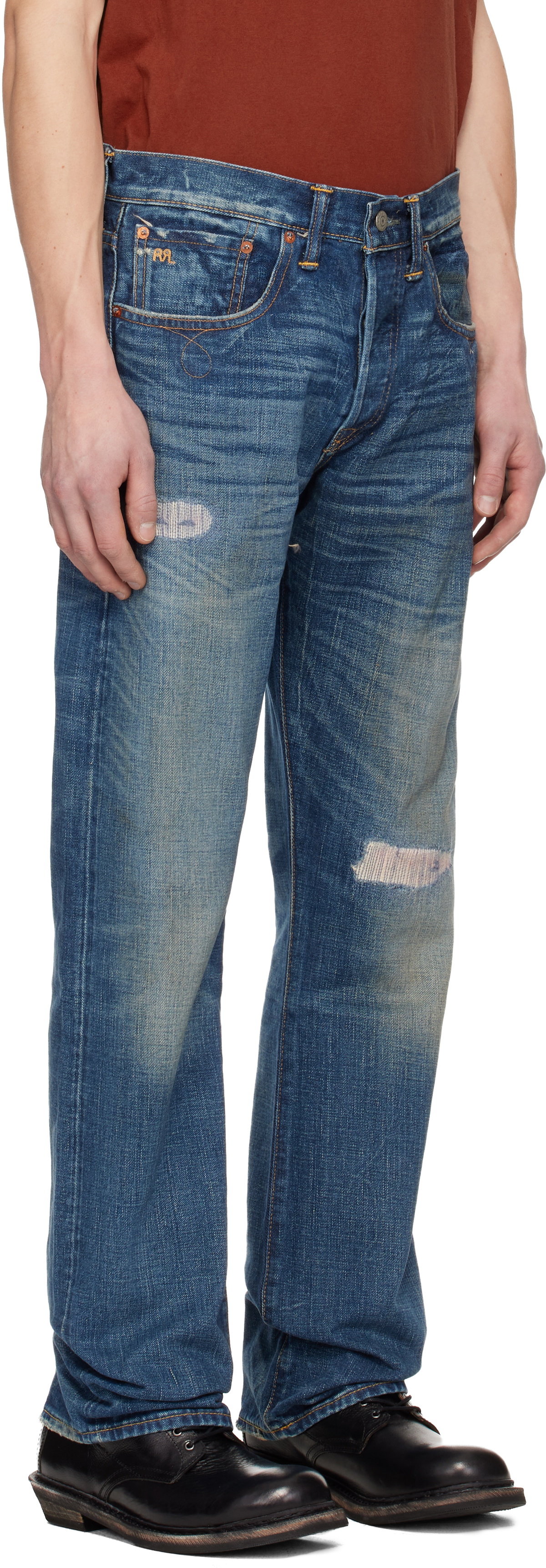 RRL Blue Slim Boot Sutton Repaired Selvedge Jeans