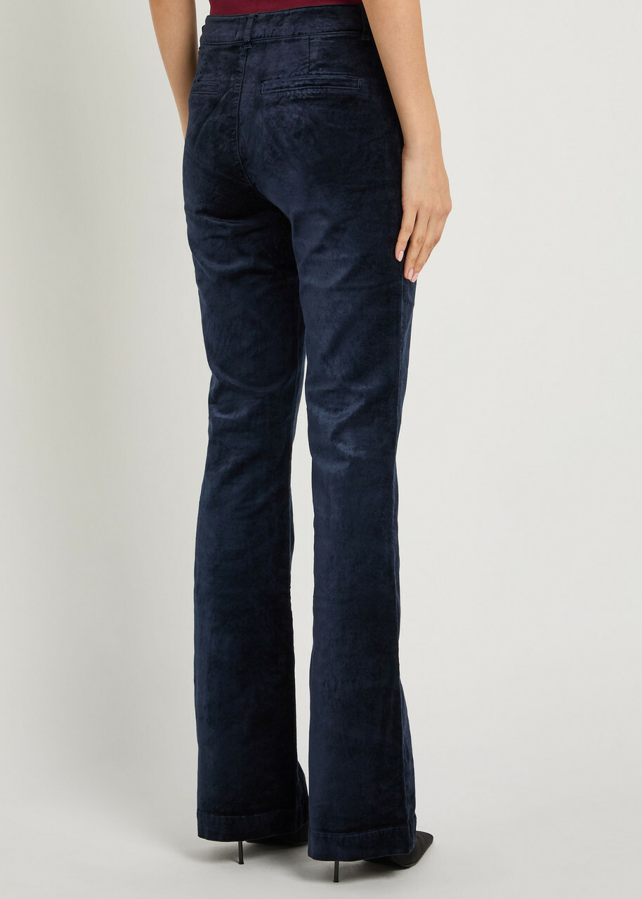 Paige Laurel Slim Flared-leg Velvet Trousers Navy
