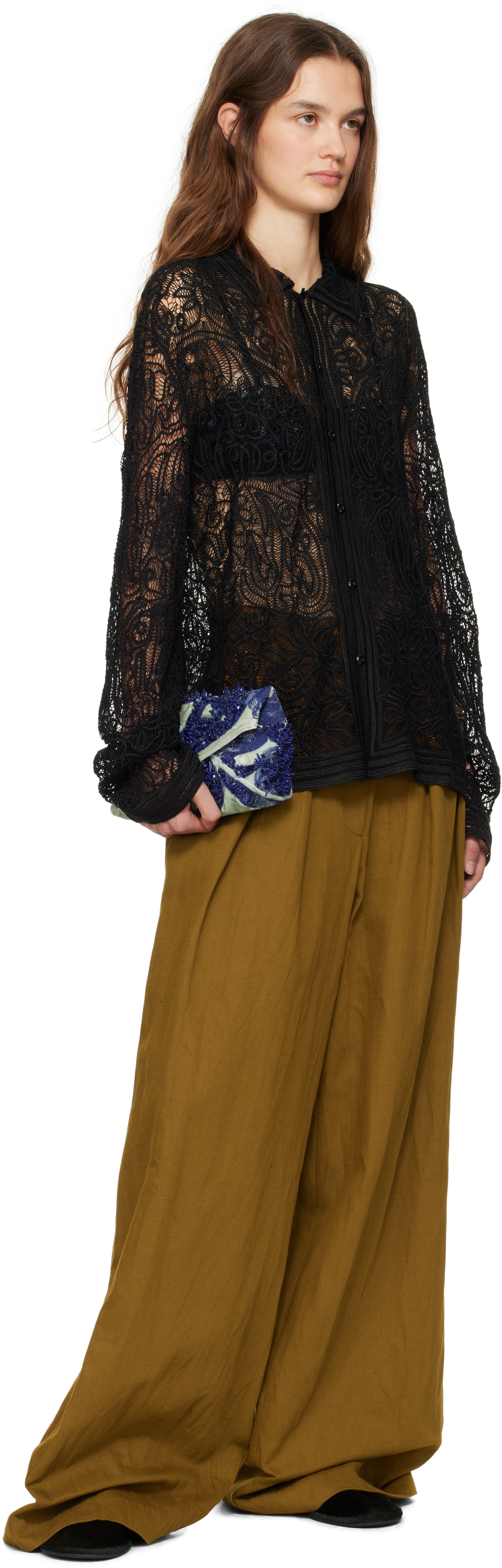 Bode Black Blooming Threadwork Shirt