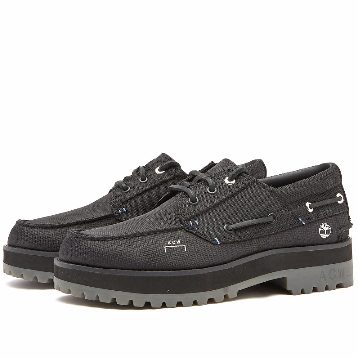 Photo: A-COLD-WALL* x Timberland 3 Eye Lug Boat Shoe in Black