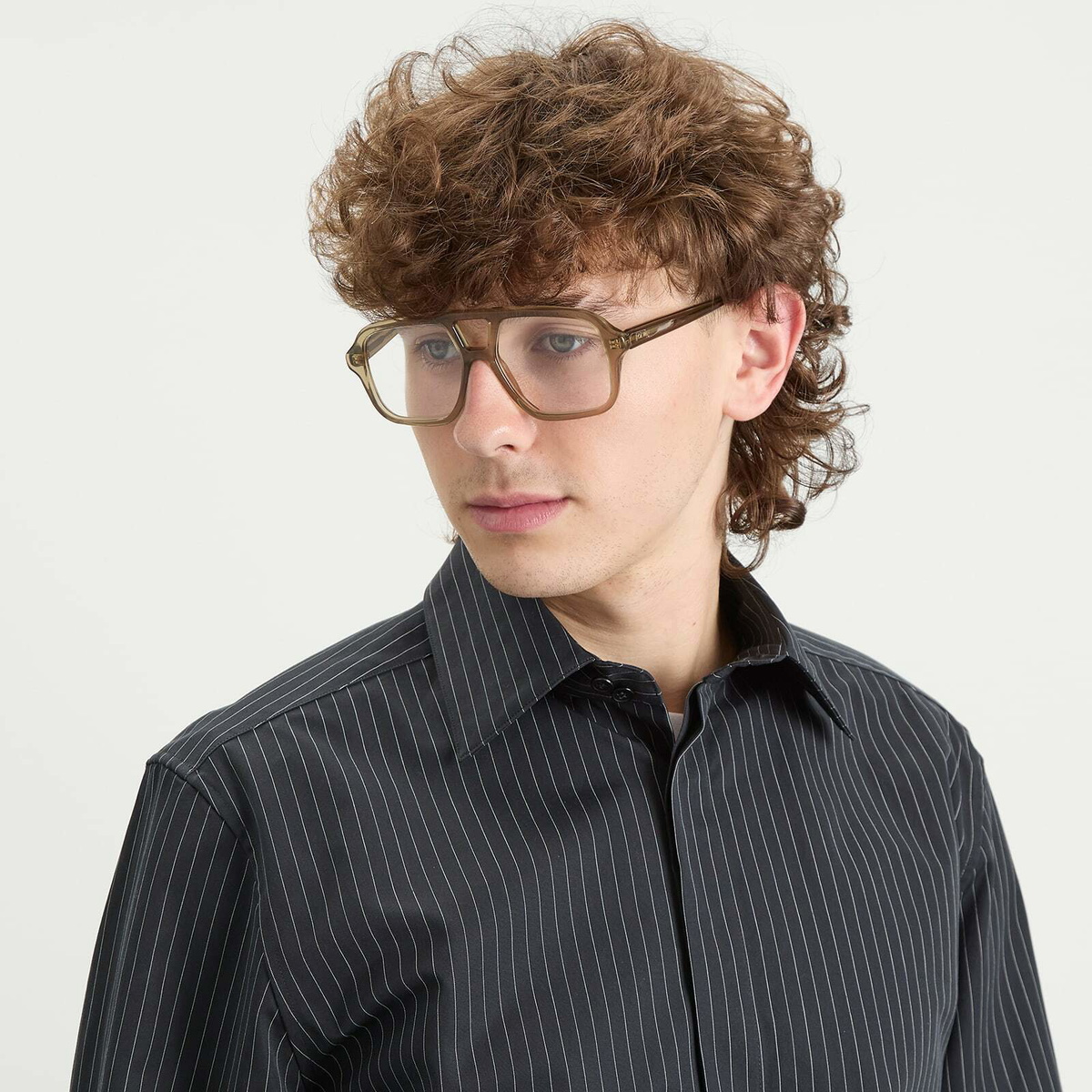 Loewe Eyewear Slim Pilot Optical Glasses in Shiny Opaline Khaki 