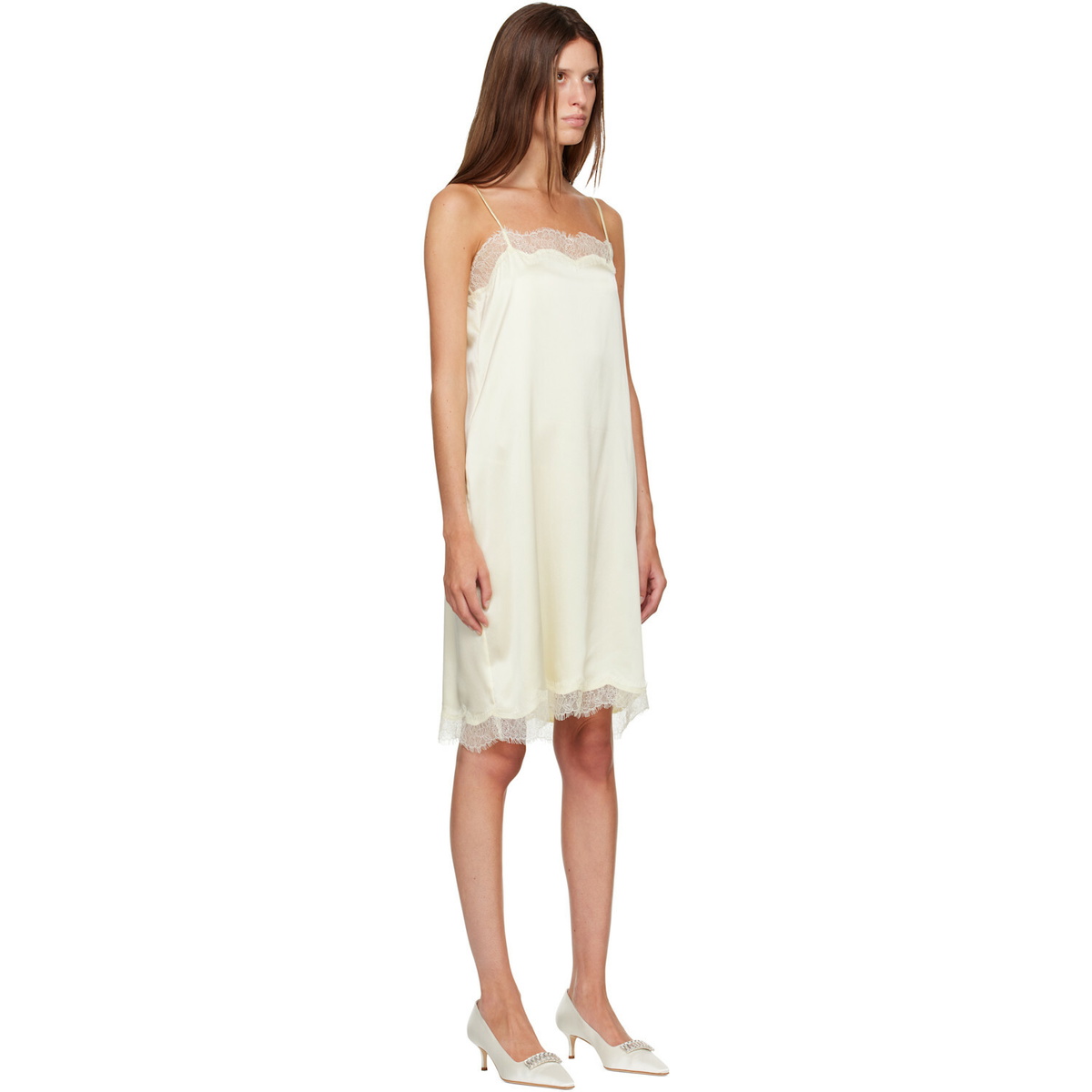 R2W Yellow Milena Silk Lace Midi Dress