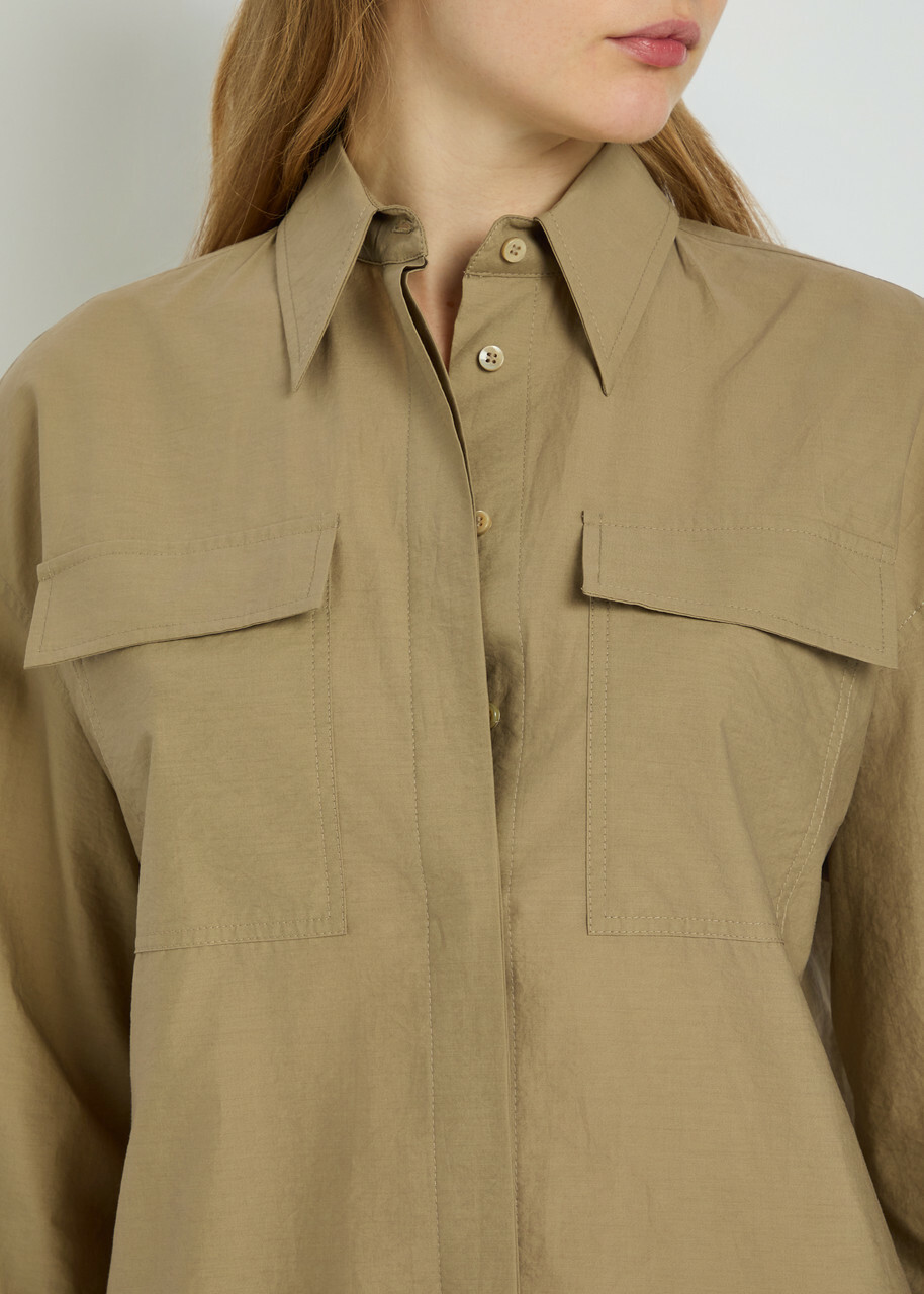 Brunello Cucinelli Crinkled Cotton-blend Midi Shirt Dress Beige