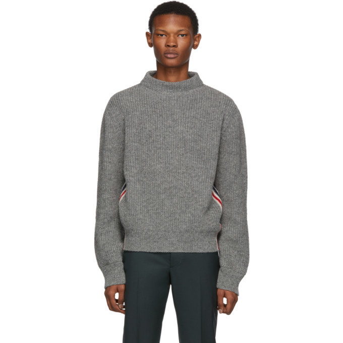 Photo: Thom Browne Grey Stripe Relaxed Fit Boat Neck Sweater