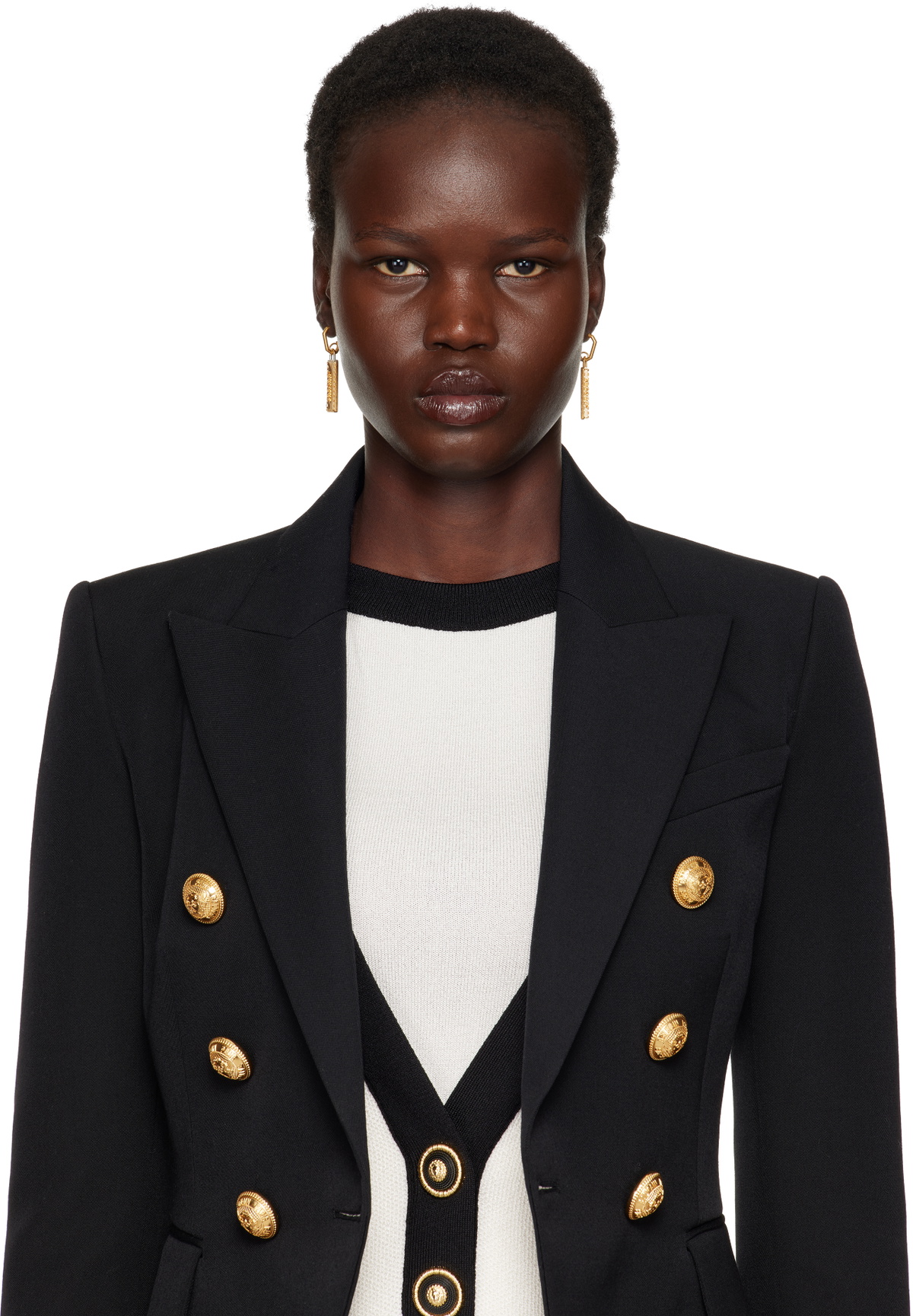 Balmain Gold Signature Tubular Earrings
