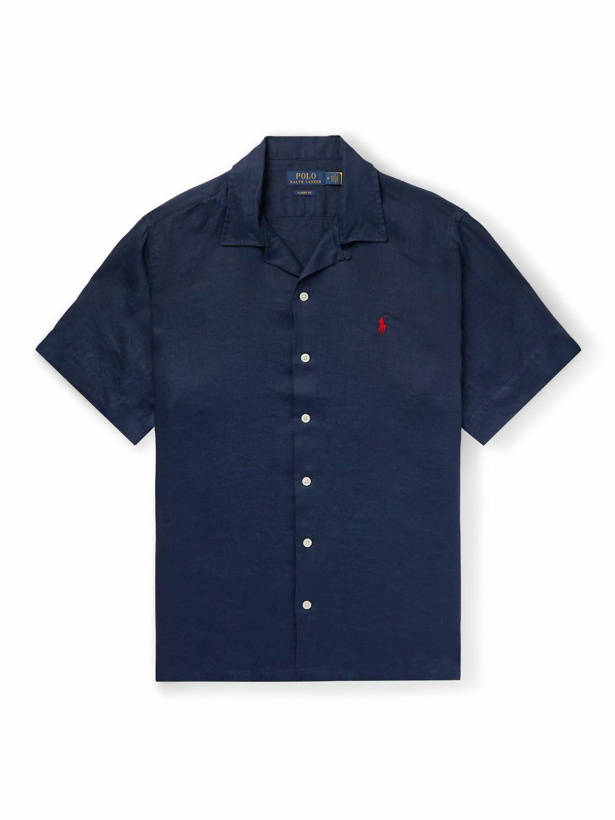 Photo: Polo Ralph Lauren - Camp-Collar Logo-Embroidered Linen Shirt - Blue