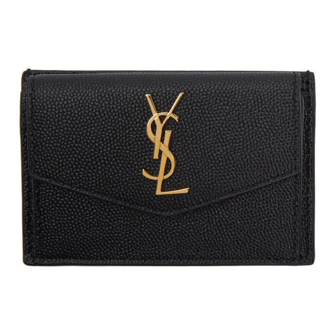 Saint Laurent Gold YSL-plaque grained leather cardholder