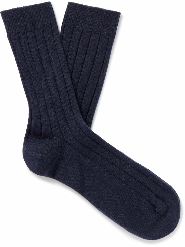 Photo: Johnstons of Elgin - Ribbed Cashmere-Blend Socks - Blue