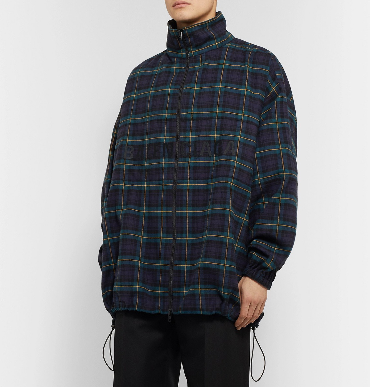 Balenciaga - Oversized Logo-Embroidered Checked Cotton-Flannel Track Jacket  - Blue