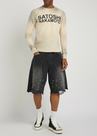 Satoshi Nakamoto Distressed Long-sleeve Waffle Cotton T-shirt White