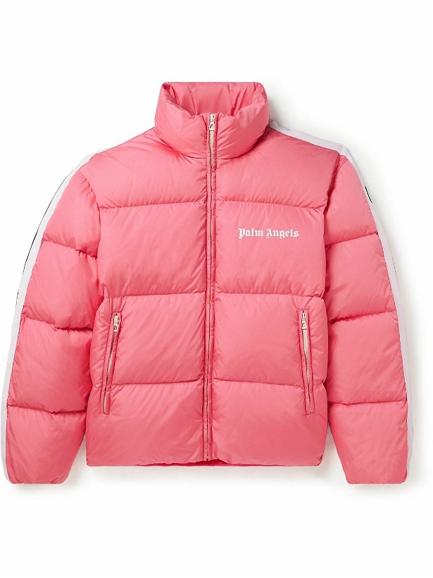 Photo: Palm Angels - Striped Appliquéd Logo-Print Quilted Down Jacket - Pink