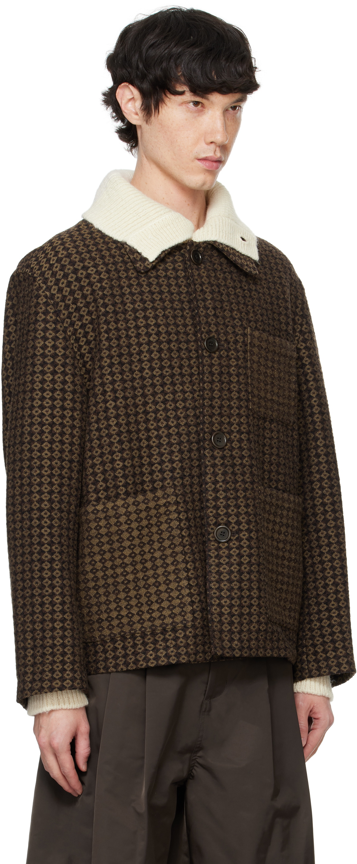 AMOMENTO Brown Jacquard Pocket Jacket AMOMENTO