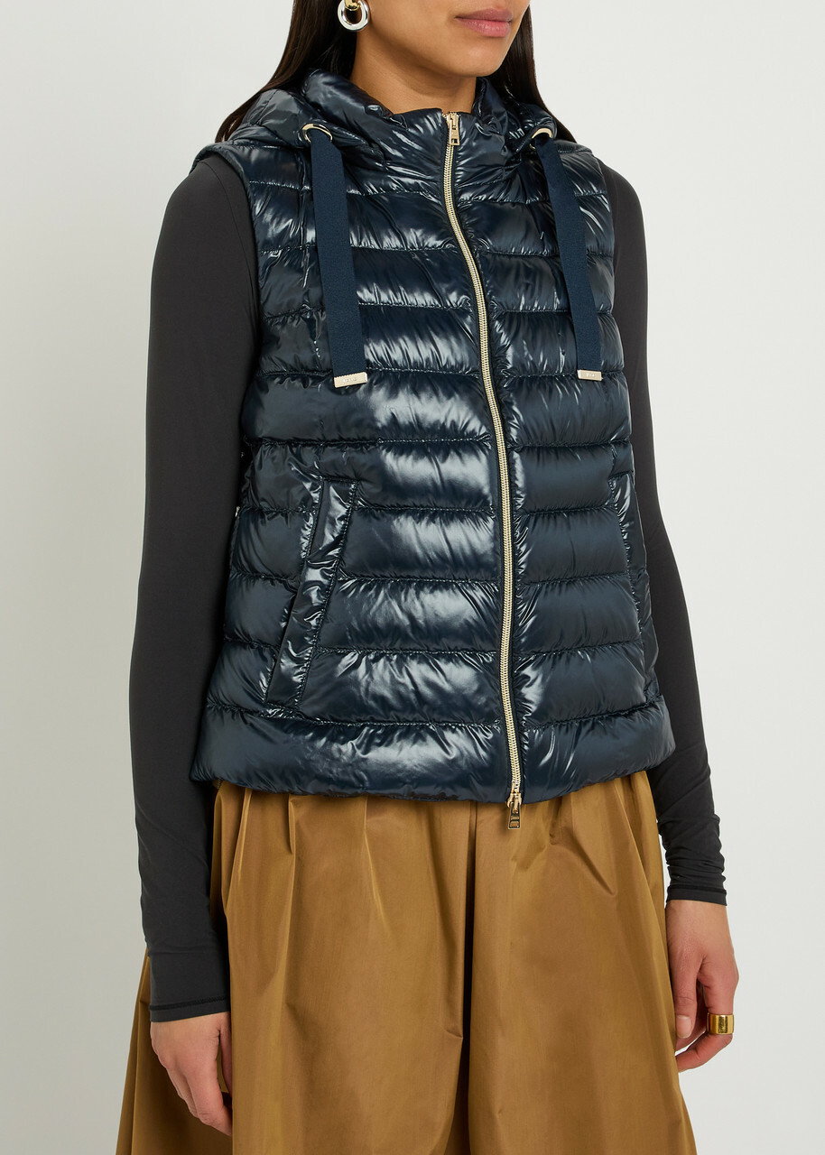 Herno Padded Hooded Glossed Shell Gilet Blue