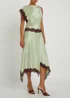 DE LA Vali Adriana Asymmetric Satin Midi Dress Light Green