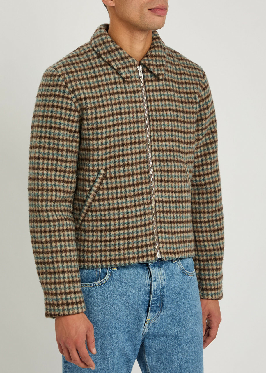 Won Hundred Dutton Houndstooth Brushed Wool-blend Jacket Brown