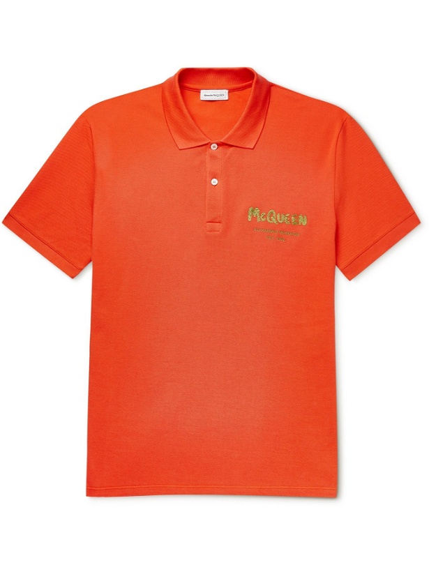 Photo: ALEXANDER MCQUEEN - Slim-Fit Logo-Embroidered Cotton-Piqué Polo Shirt - Orange