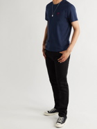AMI PARIS - Logo-Embroidered Mélange Cotton-Jersey T-Shirt - Blue