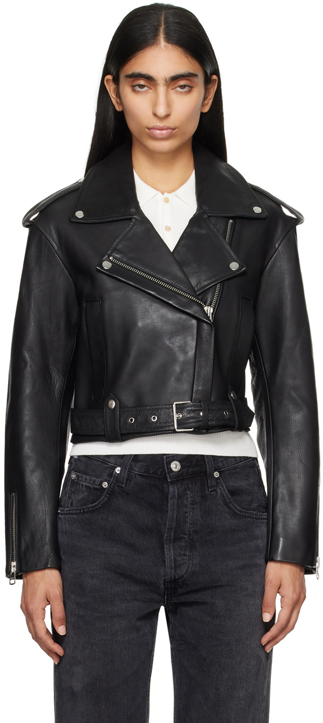 Citizens of Humanity Black Kindra Cropped Moto Leather Jacket