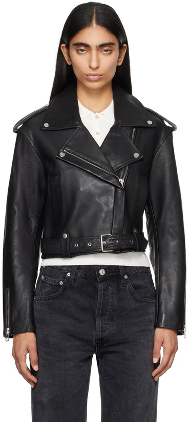 Photo: Citizens of Humanity Black Kindra Cropped Moto Leather Jacket