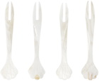 Gohar Off-White Champagne Lallier Edition Mother of Pearl Seafood Pick Set, 4 pcs