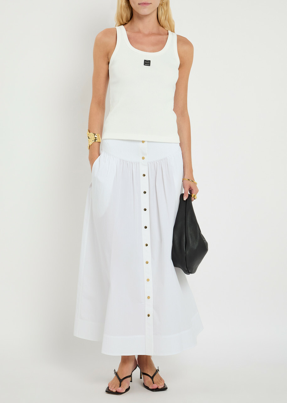 Tory Burch Stretch-cotton Poplin Midi Skirt White Tory Burch