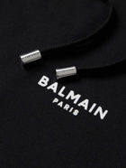 Balmain - Logo-Flocked Cotton-Jersey Zip-Up Hoodie - Black