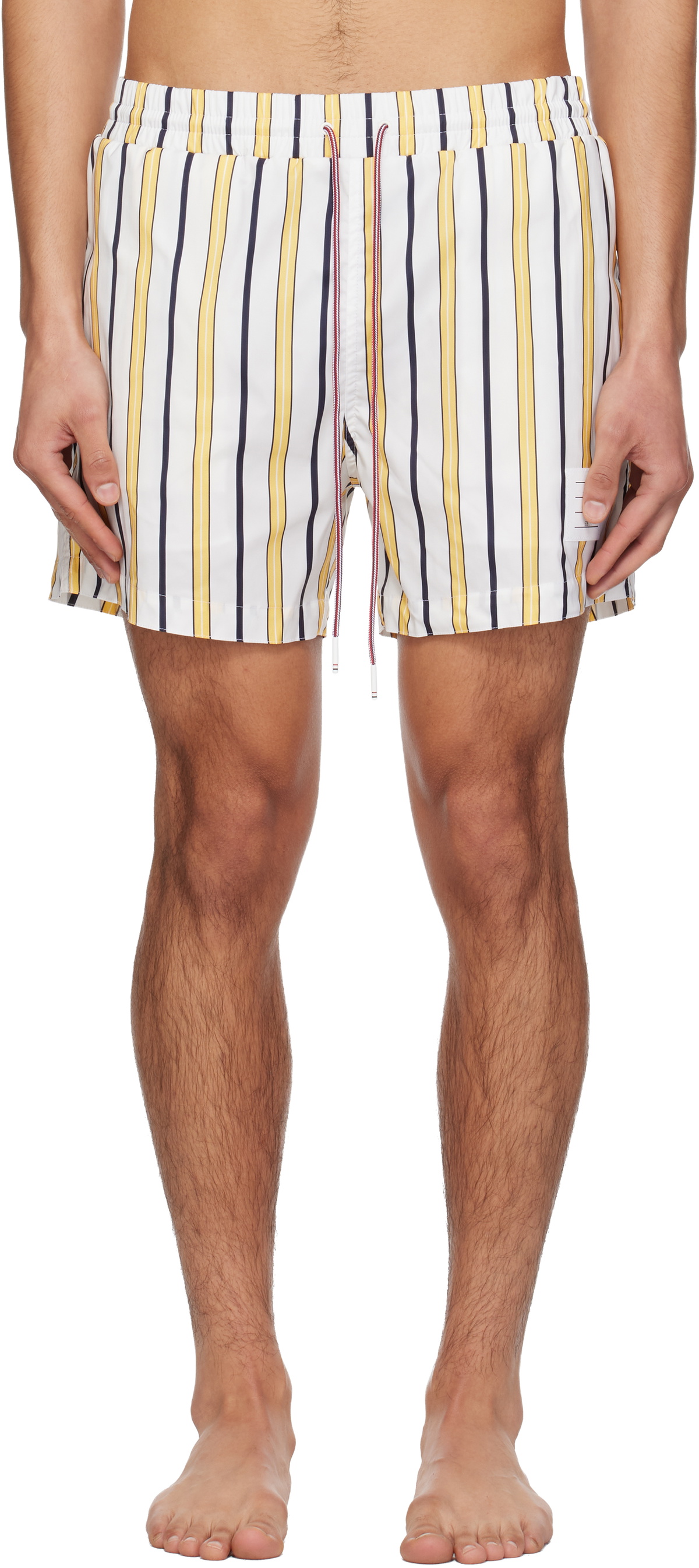 Thom Browne White & Yellow Repp Stripe Swim Shorts