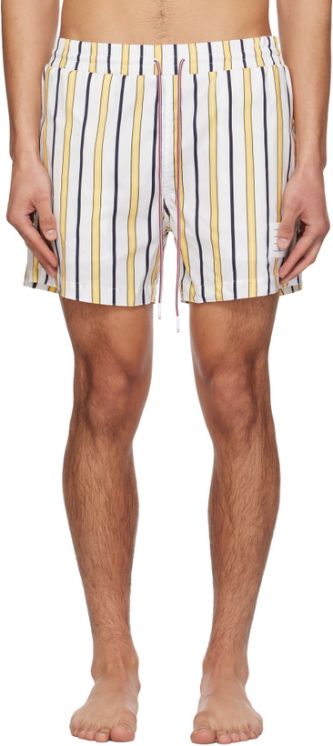Photo: Thom Browne White & Yellow Repp Stripe Swim Shorts