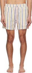 Thom Browne White & Yellow Repp Stripe Swim Shorts